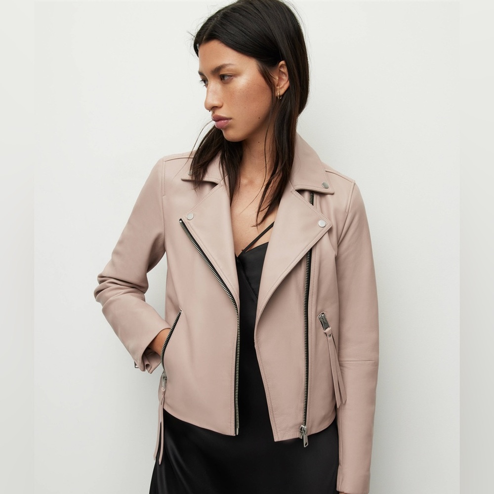 AllSaints Dalby leather biker jacket, tan